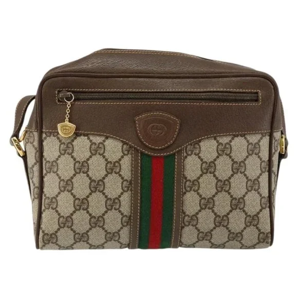 GUCCI GG Supreme Web Sherry Line Bag PVC Beige Gold - Picture 2 of 15